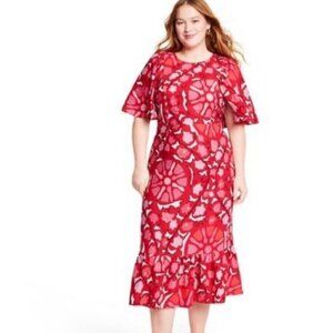 Rhode X Target Large Zinnia Floral Print Bell Sleeve Midi Dress Size 14 NWT